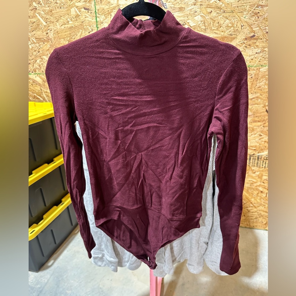 Maroon High Neck Longsleeve Bodysuit